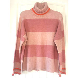 NWT J. CREW Pink Striped Turtleneck Sweater in Super Soft Yarn Women’s Size M